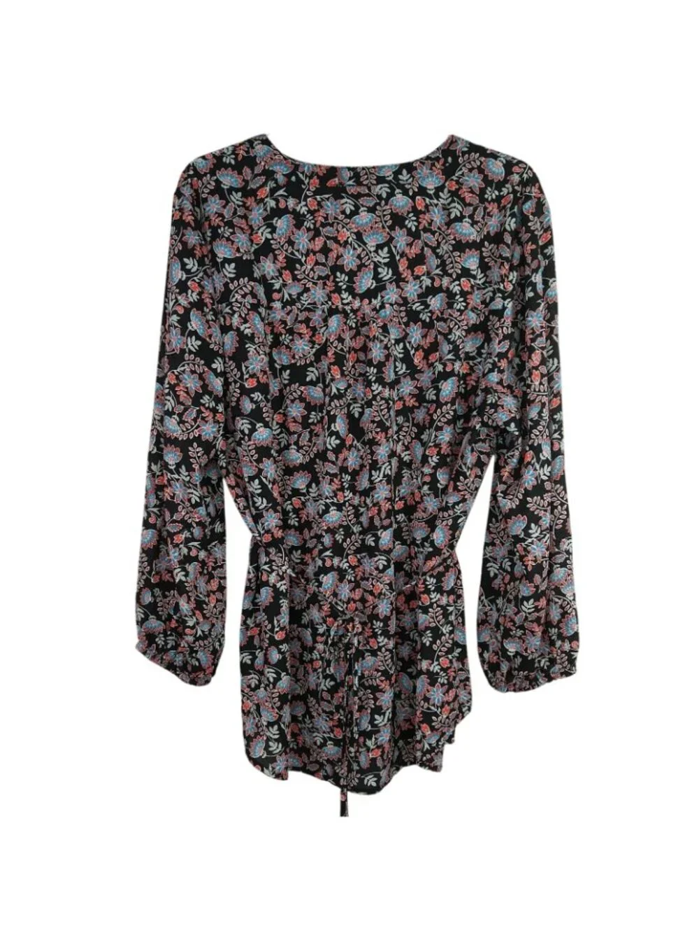 Terra and Sky Button Up Top Blouse Pintuck Tie Back Women Size 1X 16W 18W Black